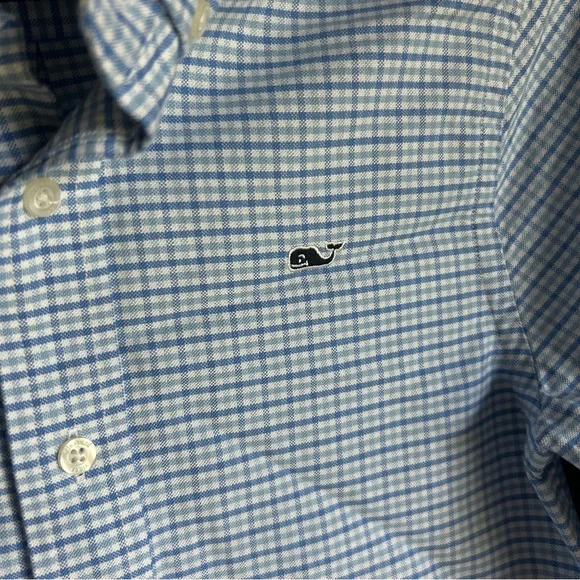 Vineyard Vines Whale Shirt 100% Cotton Blue Checkered Shirt - Picture 2 of 9